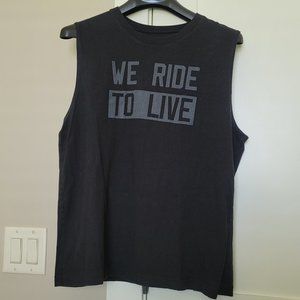 CycleBar men's sleeveless tee with We Ride to Live logo
